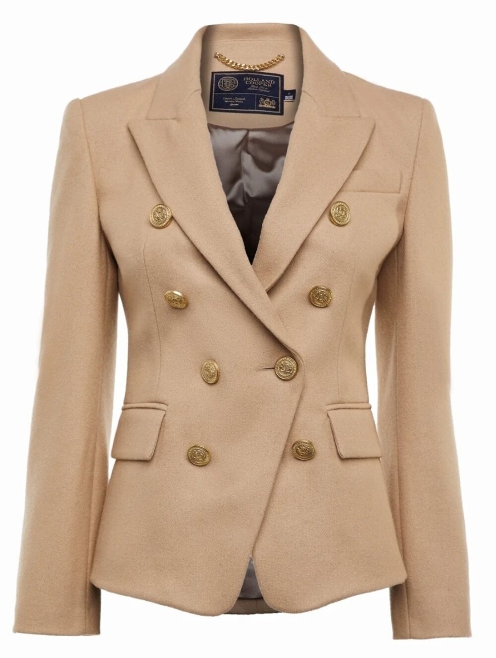 Holland Cooper Camel Wool Knightbridge Double Breasted Blazer Gold Buttons